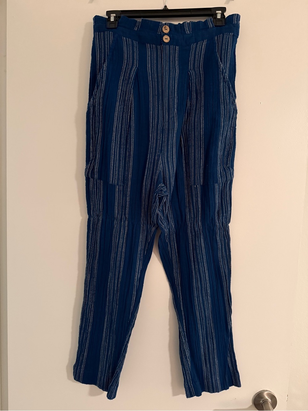 Free People Blue Striped Straight-Leg Pants